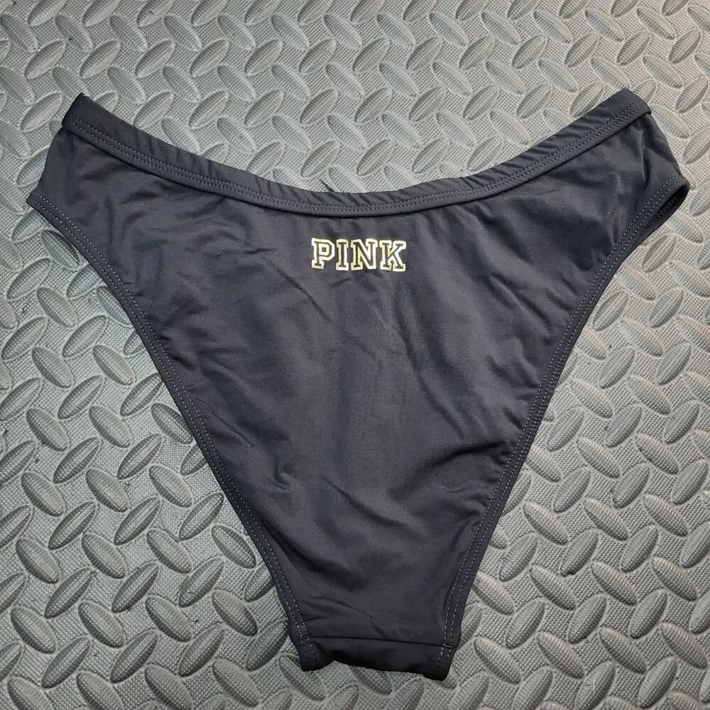Victoria’s Secret PINK Bikini Bottom Black Logo No Size Tag Swim